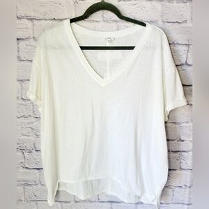 La Miel V-neck t-shirt white high-low bottom size Medium short-sleeve oversized